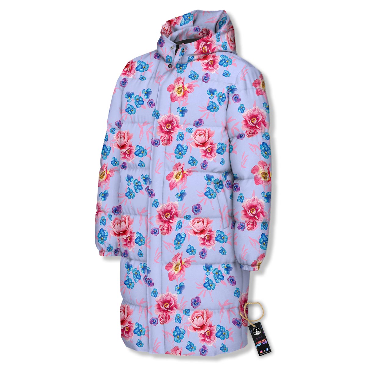 Floral Flower Rose Pansy Print Pattern Long Down Jacket-grizzshop