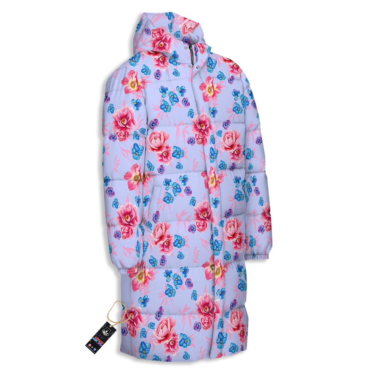 Floral Flower Rose Pansy Print Pattern Long Down Jacket-grizzshop