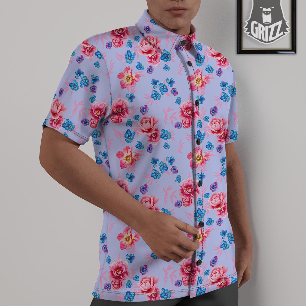 Floral Flower Rose Pansy Print Pattern Untucked Shirts-grizzshop