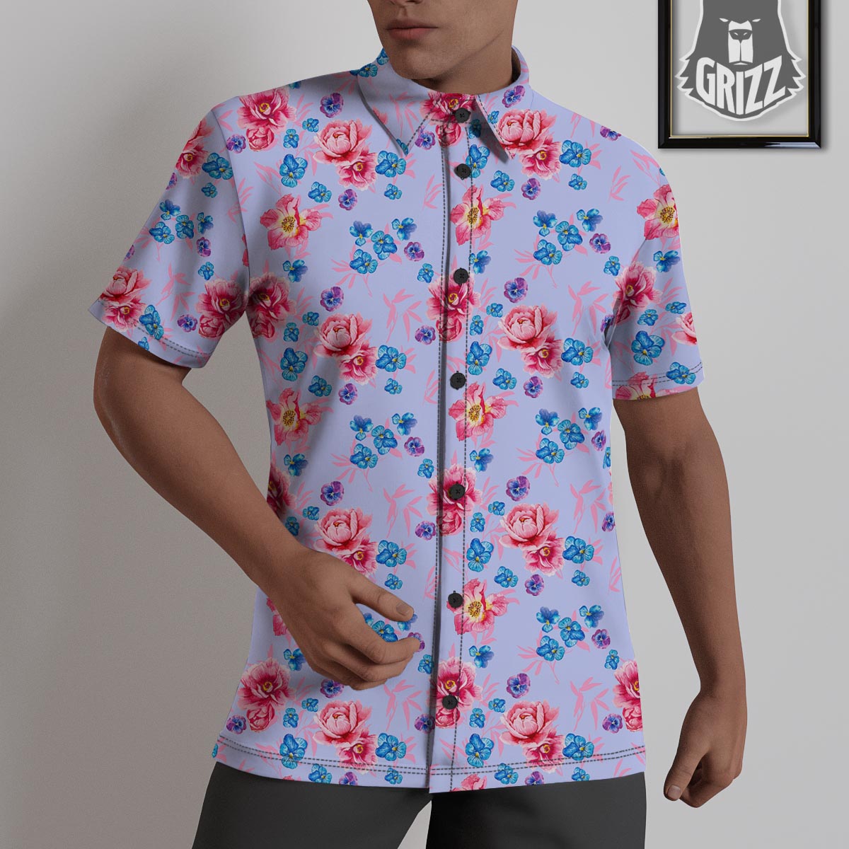 Floral Flower Rose Pansy Print Pattern Untucked Shirts-grizzshop