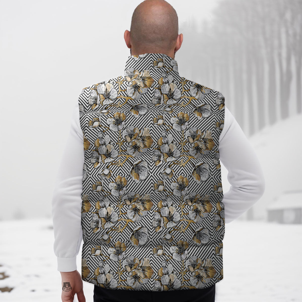 Floral Geometric Japanese Print Pattern Down Vest