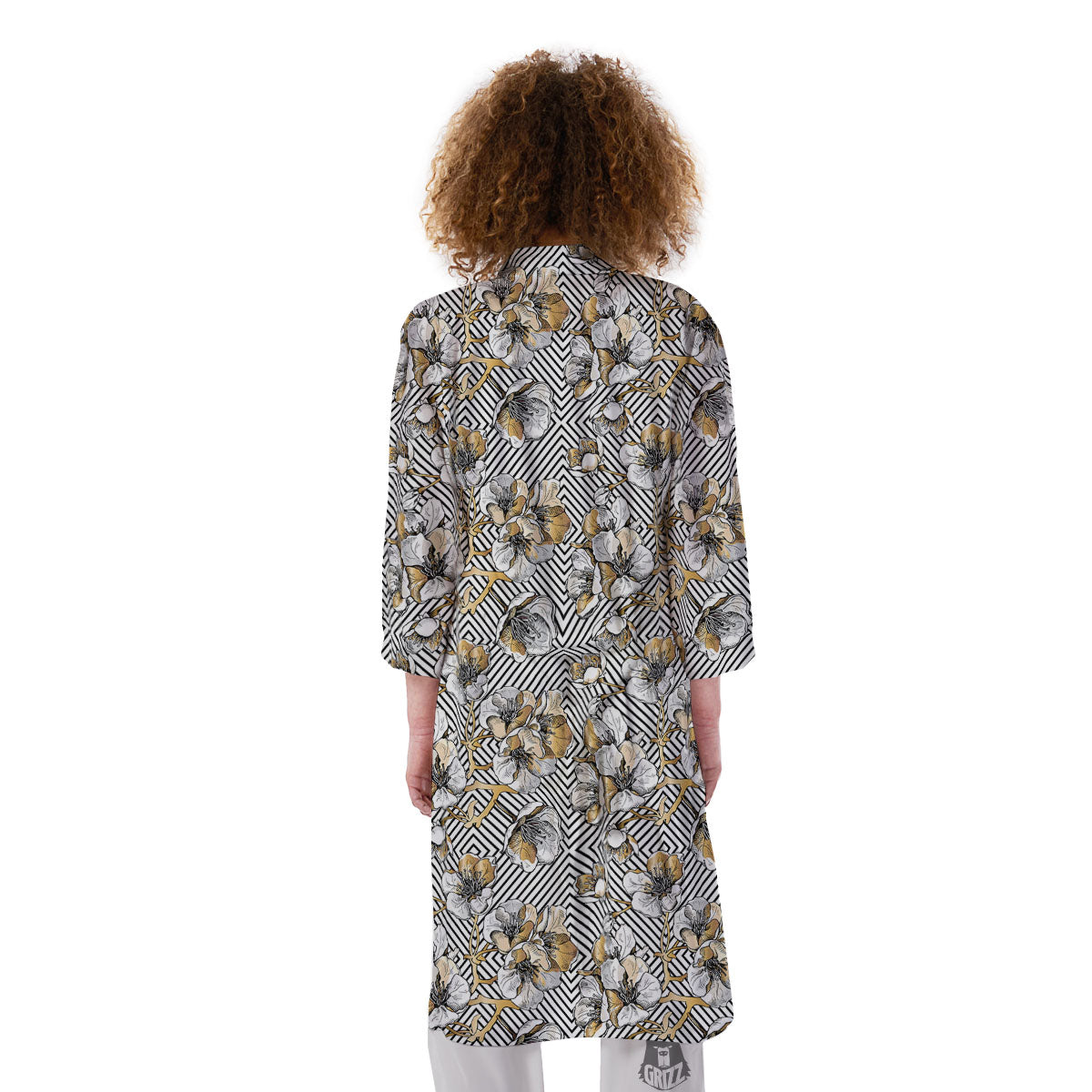 Floral Geometric Japanese Print Pattern Kimono-grizzshop