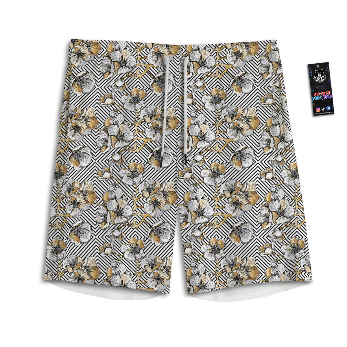 Flowers Hibiscus Plumeria Print Pattern Men's Athletic Shorts