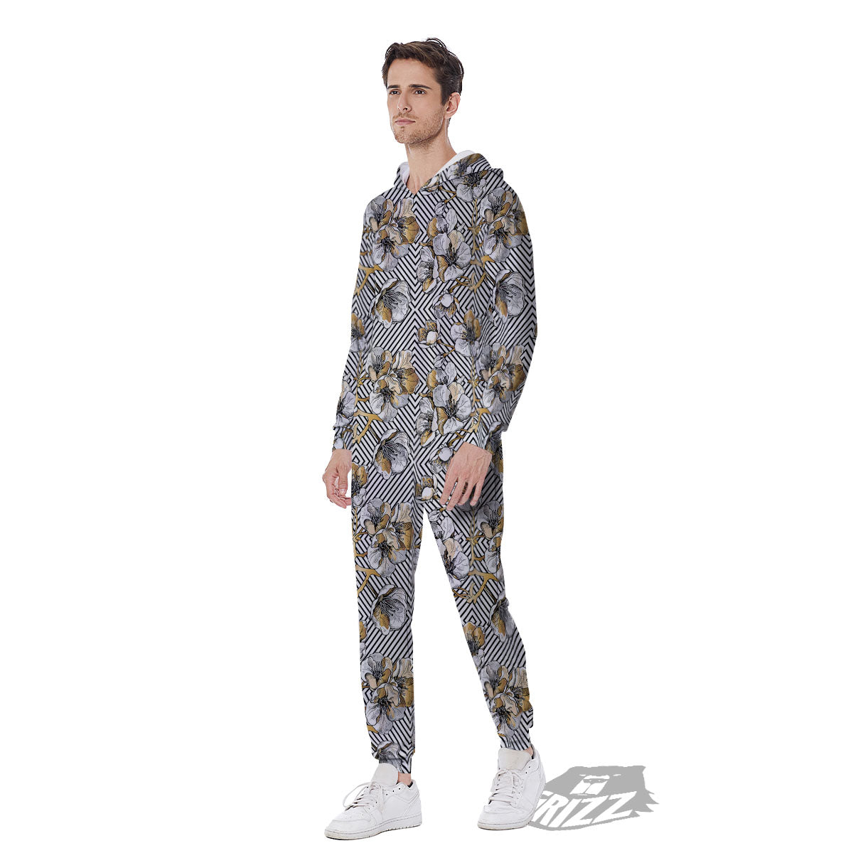 Floral Geometric Japanese Print Pattern Men's Jumpsuit-grizzshop
