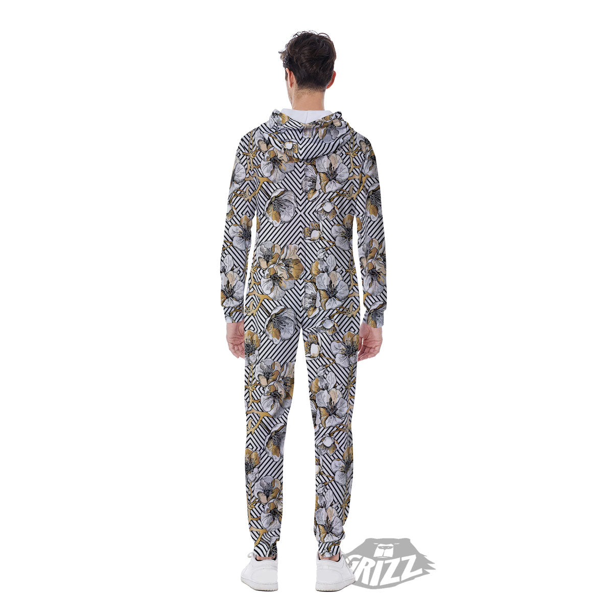 Floral Geometric Japanese Print Pattern Men's Jumpsuit-grizzshop