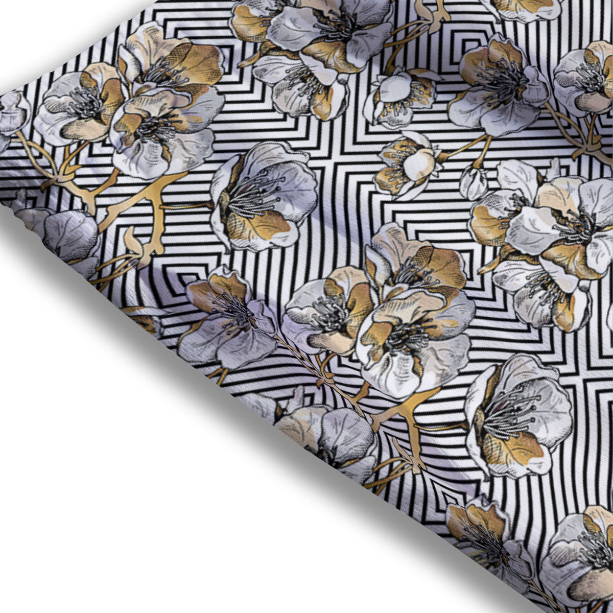 Floral Geometric Japanese Print Pattern Mesh Shorts