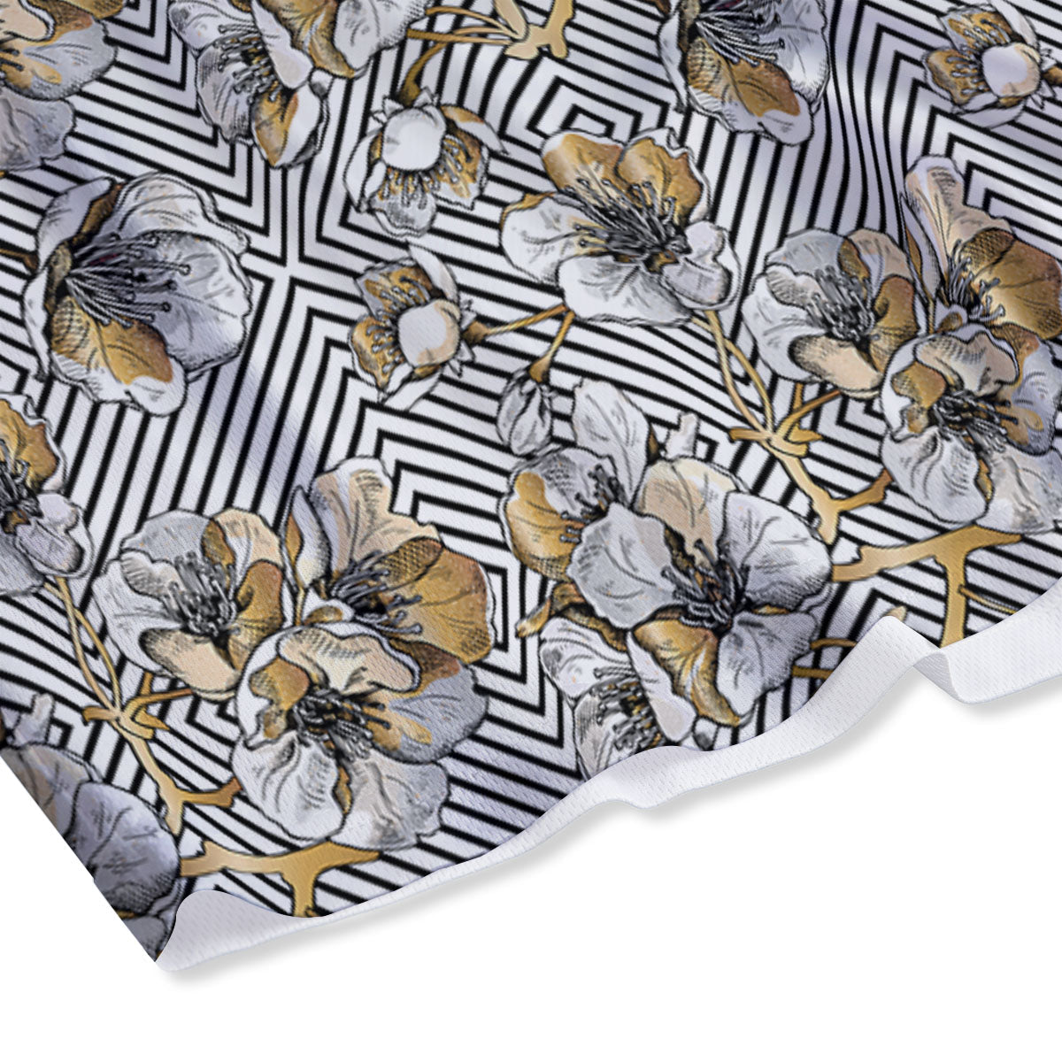 Floral Geometric Japanese Print Pattern Mesh Shorts