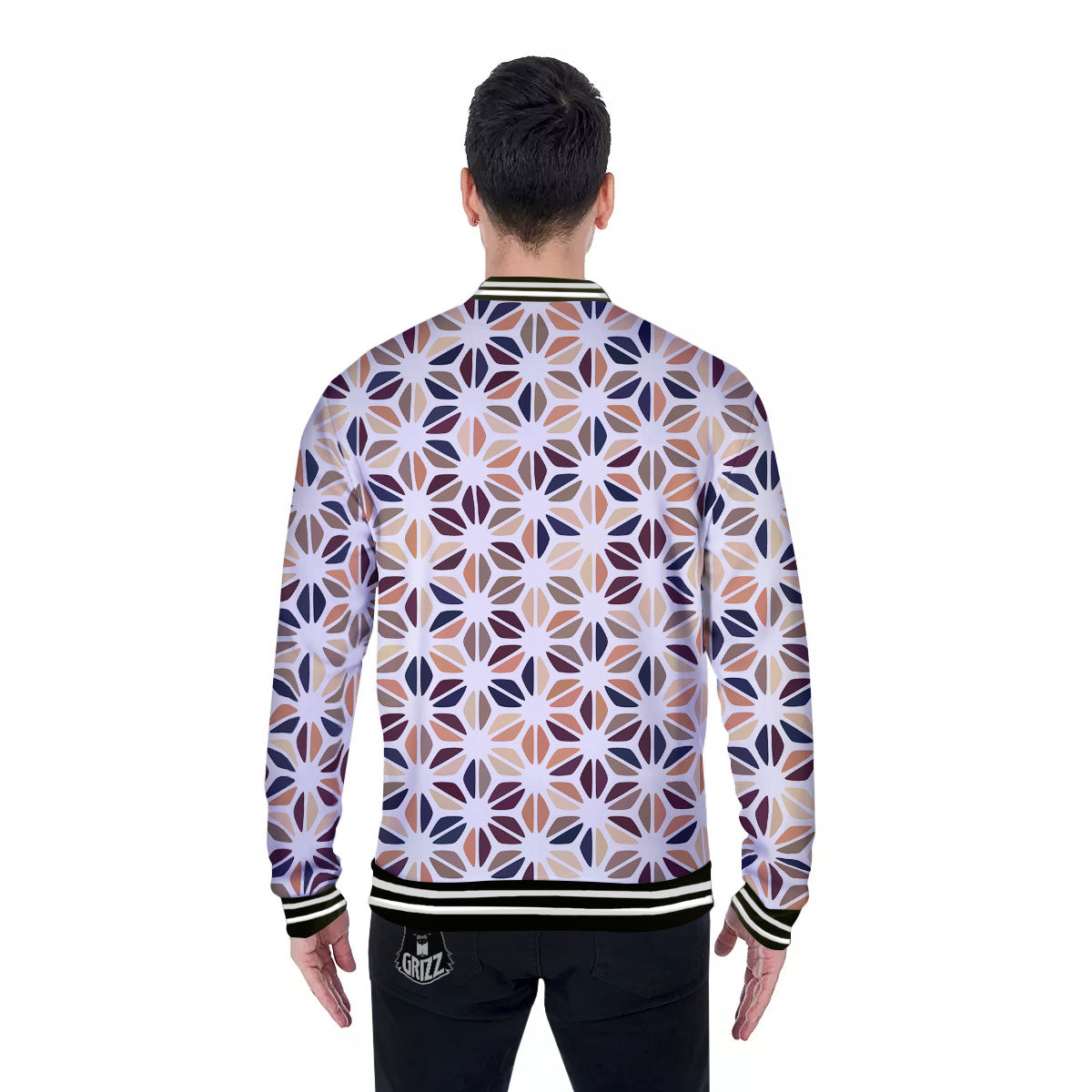 Floral Geometric Print Baseball Jacket-grizzshop