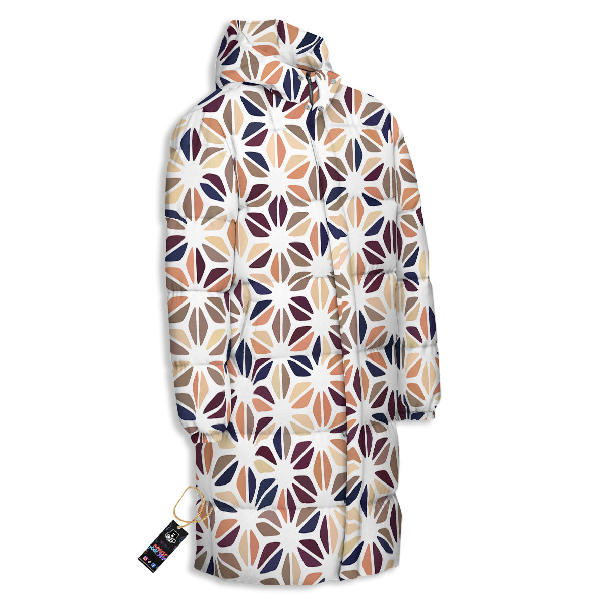 Floral Geometric Print Long Down Jacket-grizzshop