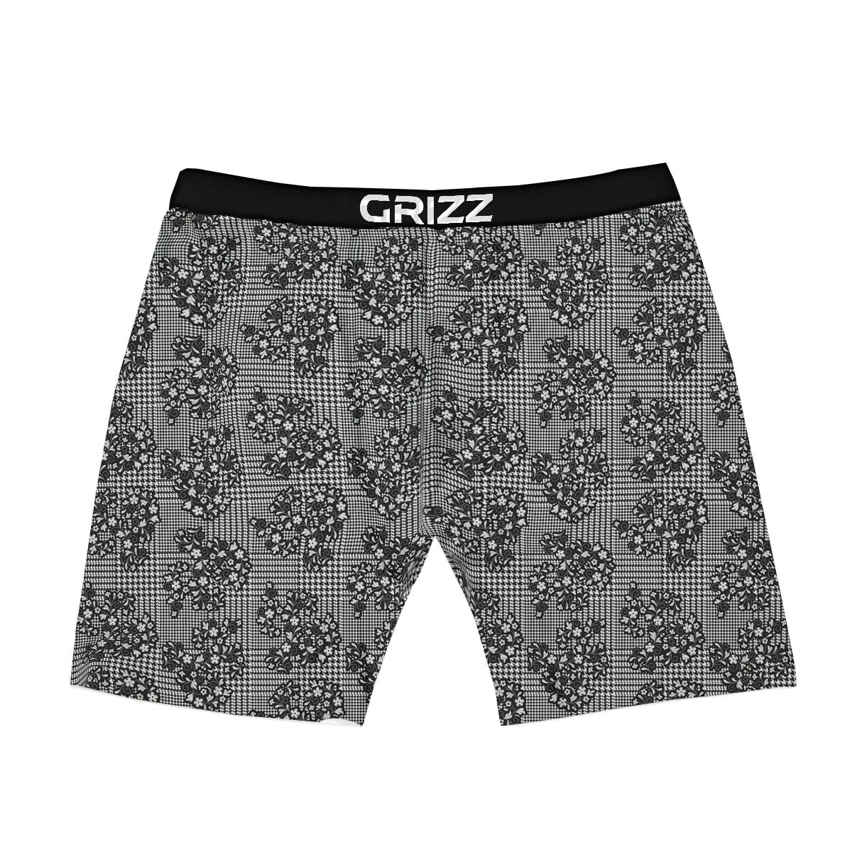 Floral Glen Plaid White And Black Print Boxer Briefs-grizzshop