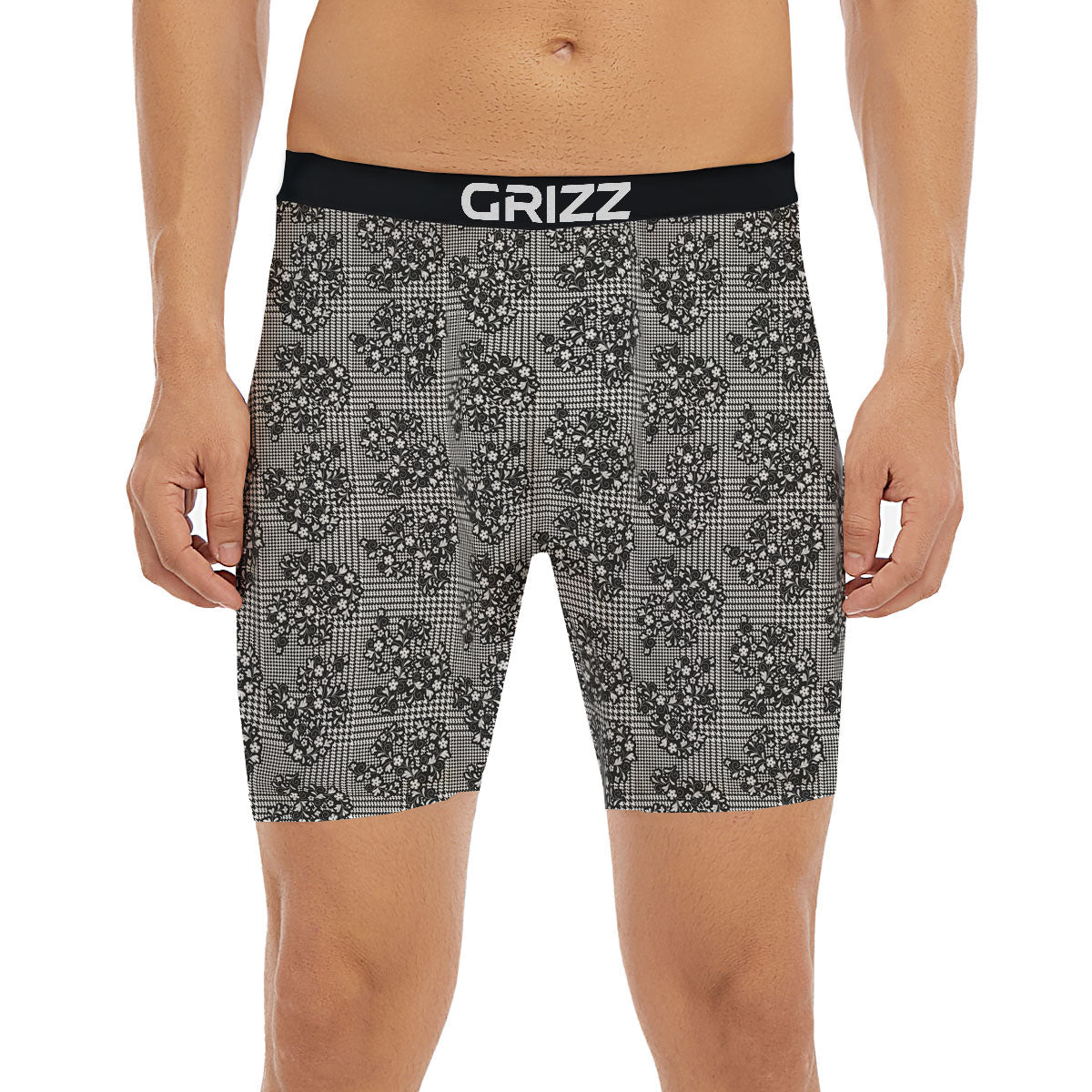 Floral Glen Plaid White And Black Print Boxer Briefs-grizzshop