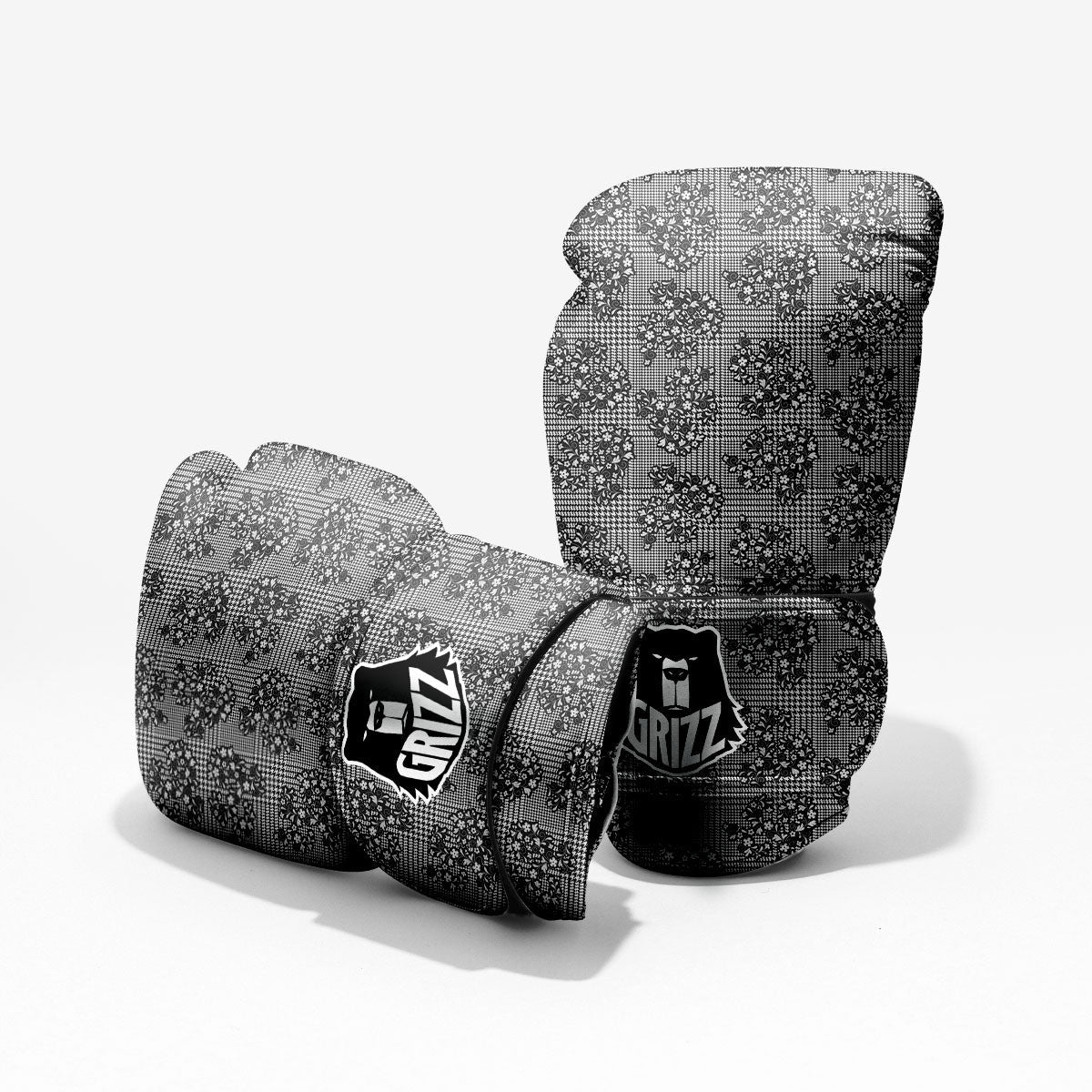 Floral Glen Plaid White And Black Print Pro Boxing Glove