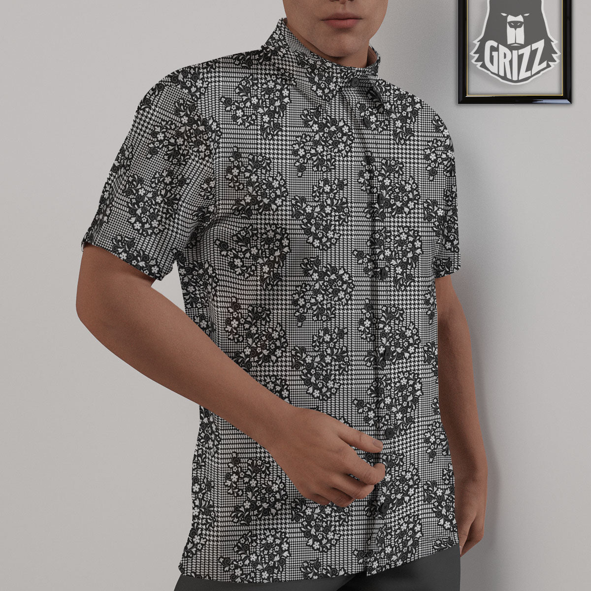 Floral Glen Plaid White And Black Print Untucked Shirts-grizzshop