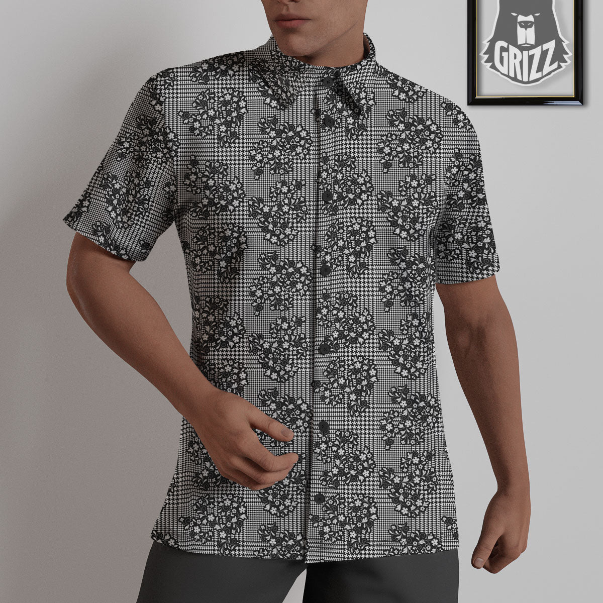 Floral Glen Plaid White And Black Print Untucked Shirts-grizzshop