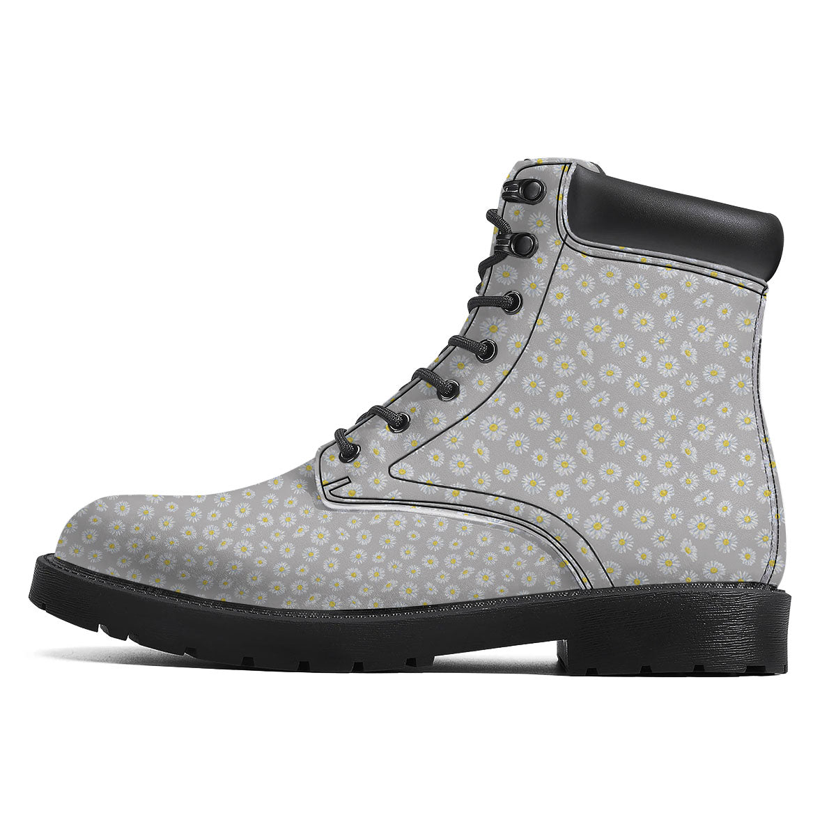 Floral Grey Daisy Print Pattern Boots-grizzshop