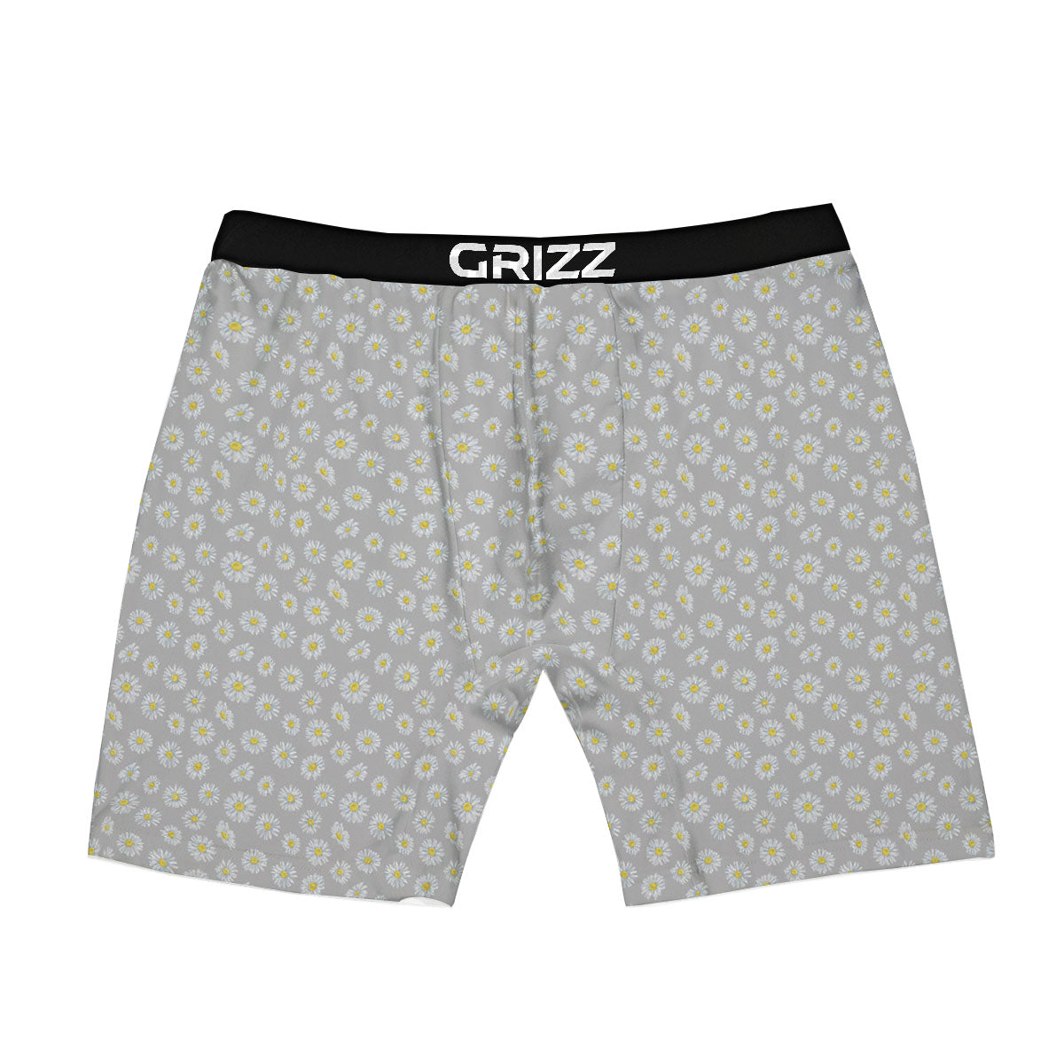 Floral Grey Daisy Print Pattern Boxer Briefs-grizzshop