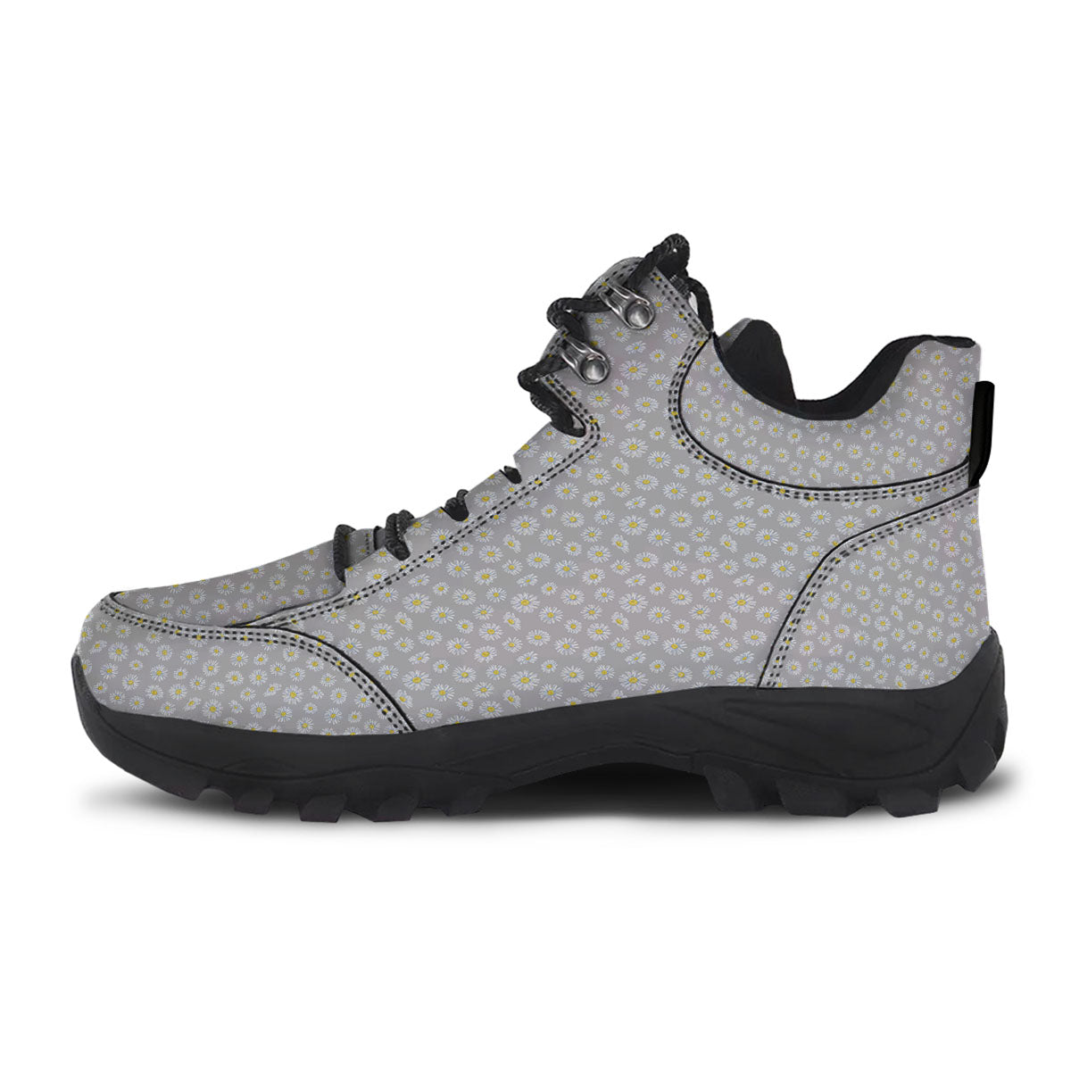 Floral Grey Daisy Print Pattern Hiking Shoes-grizzshop