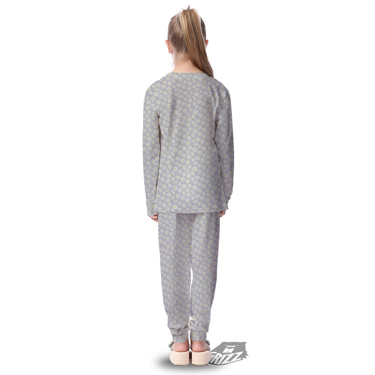Floral Grey Daisy Print Pattern Kid's Pajamas-grizzshop