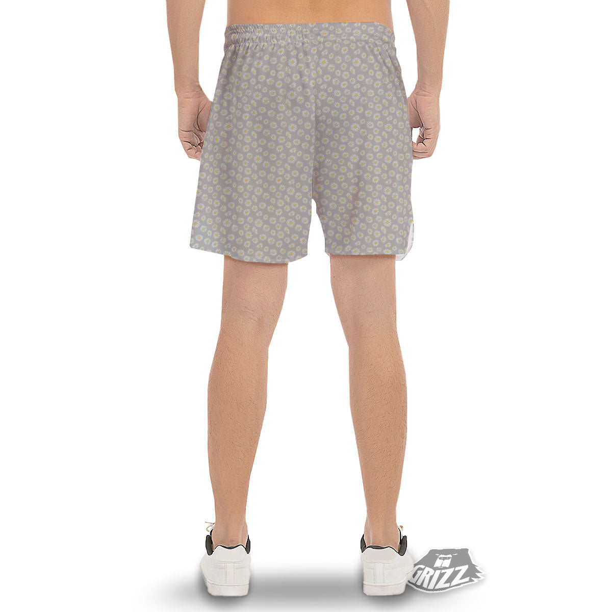Floral Grey Daisy Print Pattern Men's Gym Shorts-grizzshop