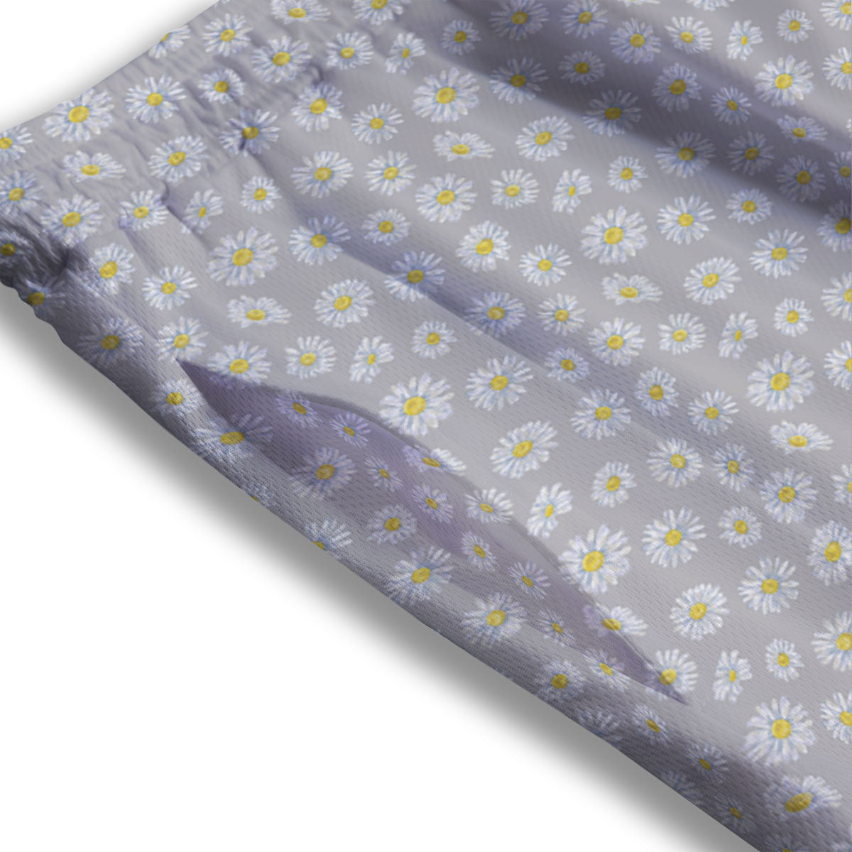 Floral Grey Daisy Print Pattern Mesh Shorts