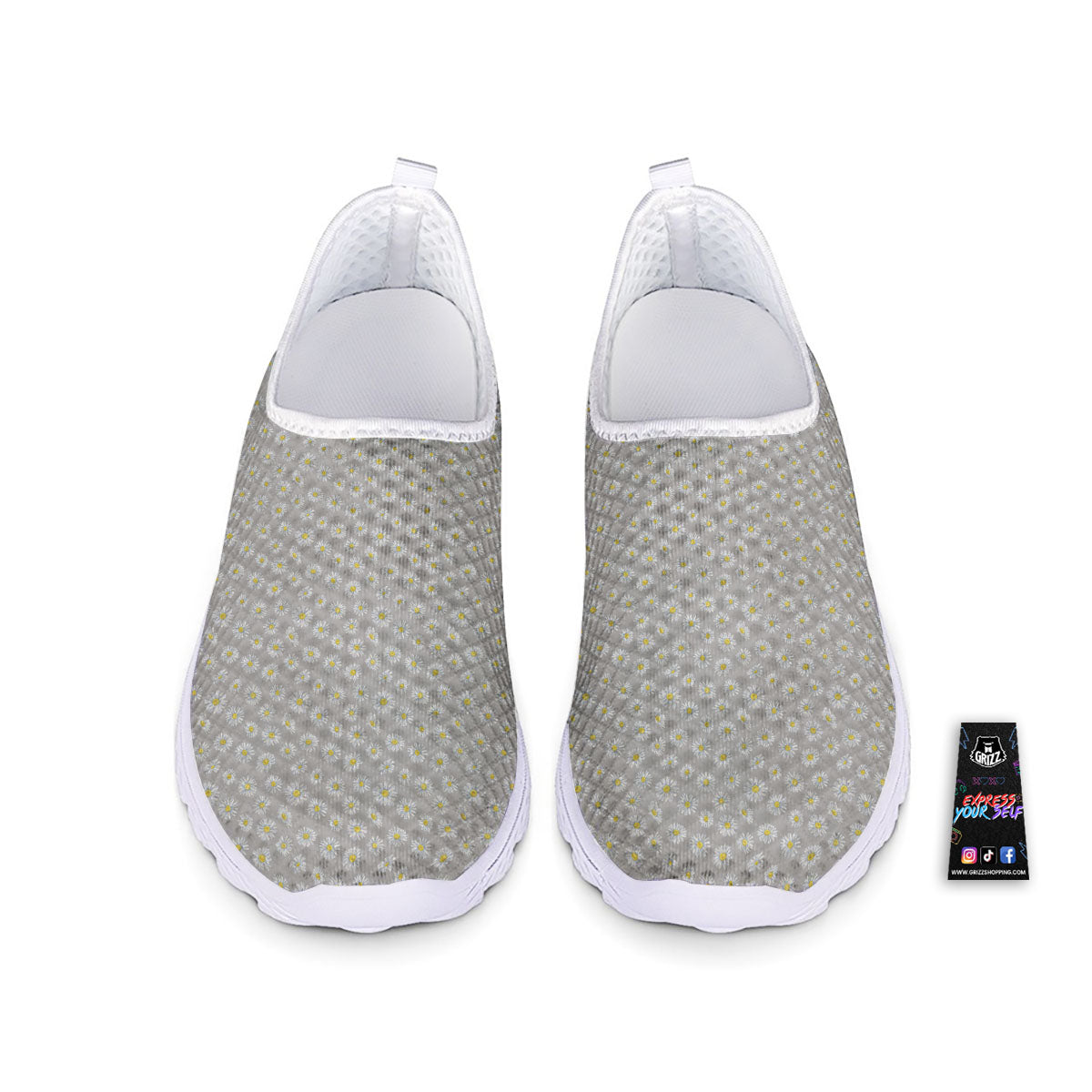 Floral Grey Daisy Print Pattern Nurse Shoes-grizzshop