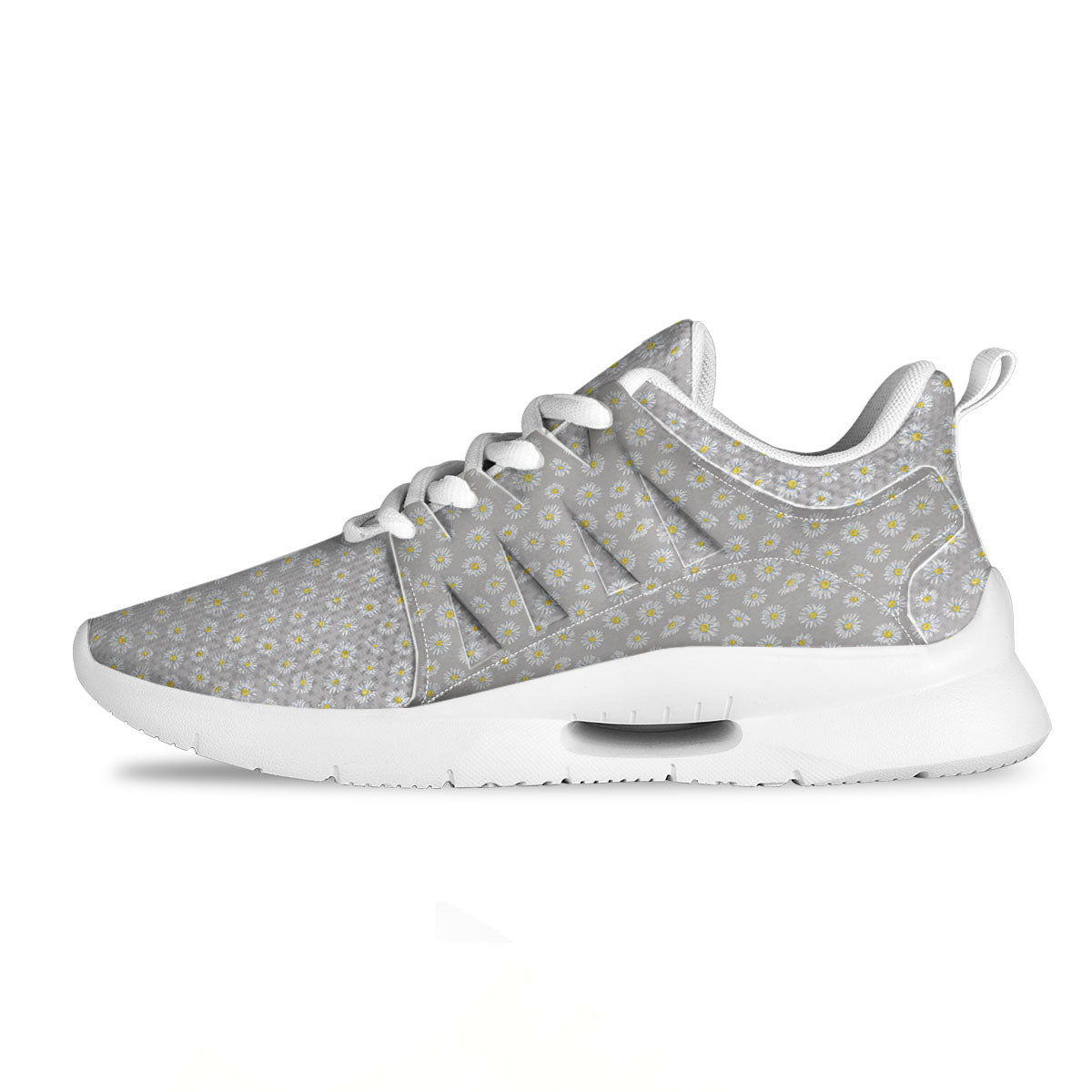 Floral Grey Daisy Print Pattern Tennis Shoes-grizzshop