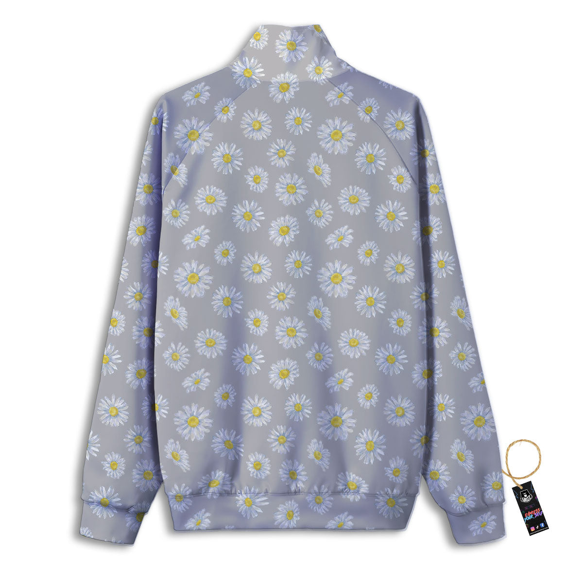Floral Grey Daisy Print Pattern Track Jacket-grizzshop