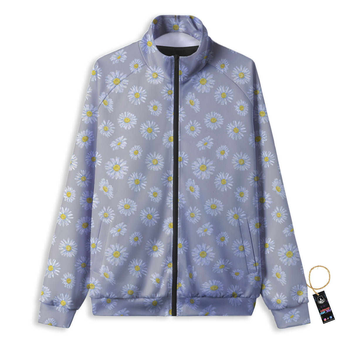 Floral Grey Daisy Print Pattern Track Jacket-grizzshop