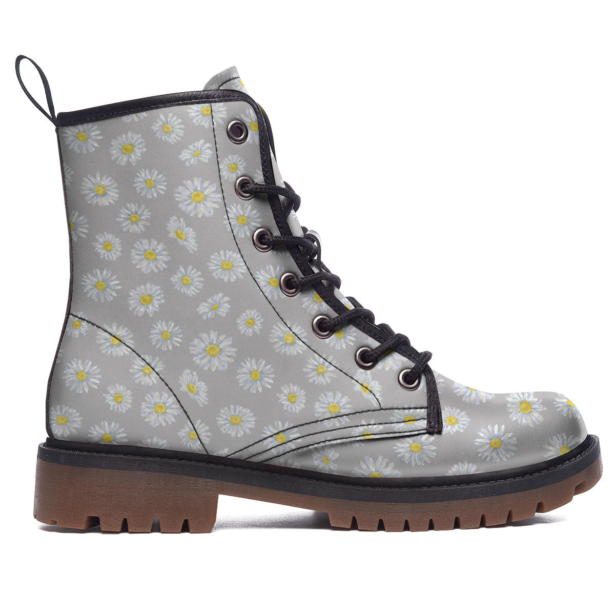 Floral Grey Daisy Print Pattern Work Boots-grizzshop