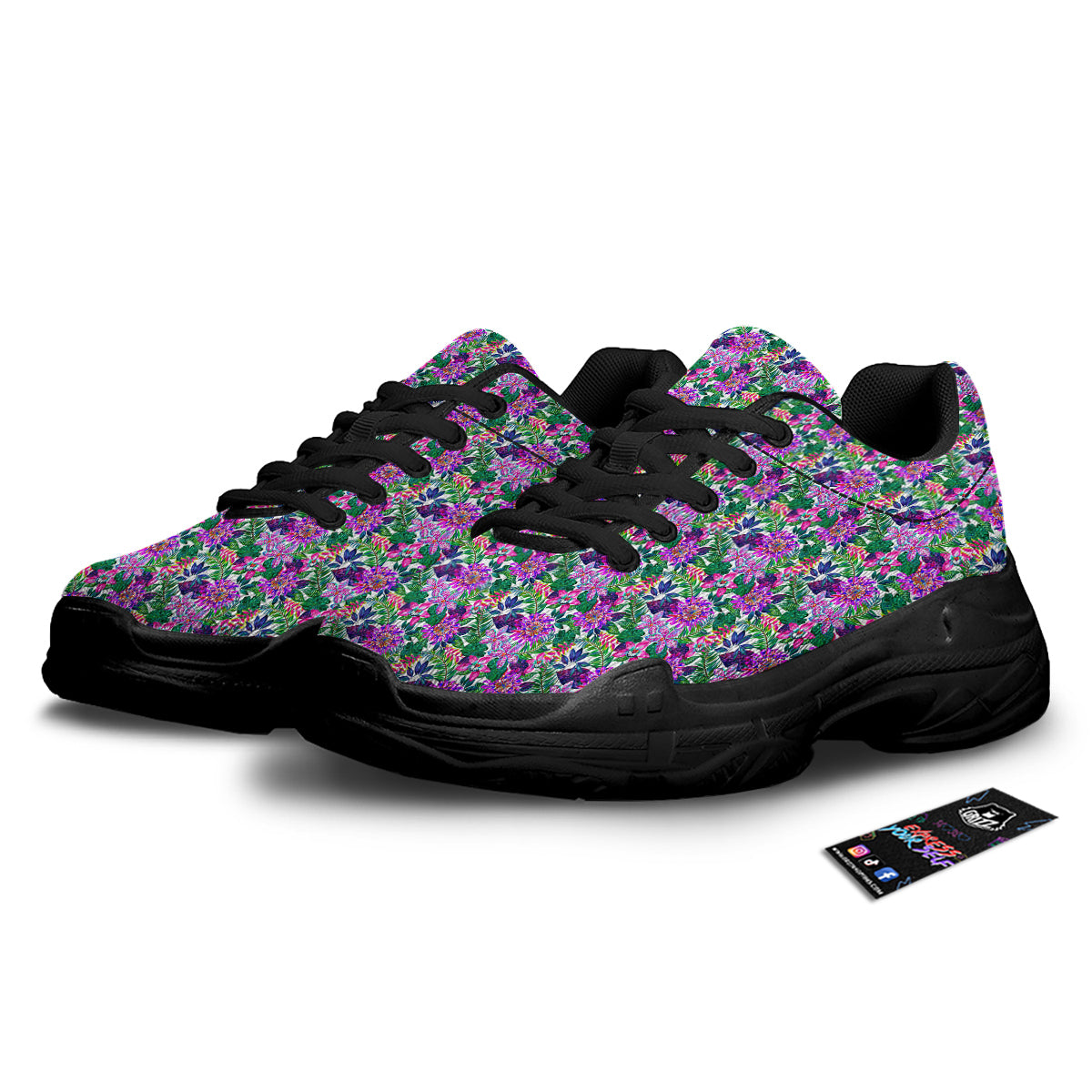 Floral Hawaii Colorful Print Pattern Black Chunky Shoes-grizzshop