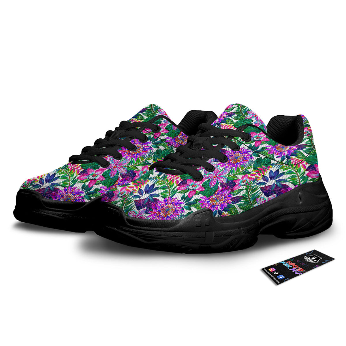 Floral Hawaii Colorful Print Pattern Colorful Black Chunky Shoes-grizzshop