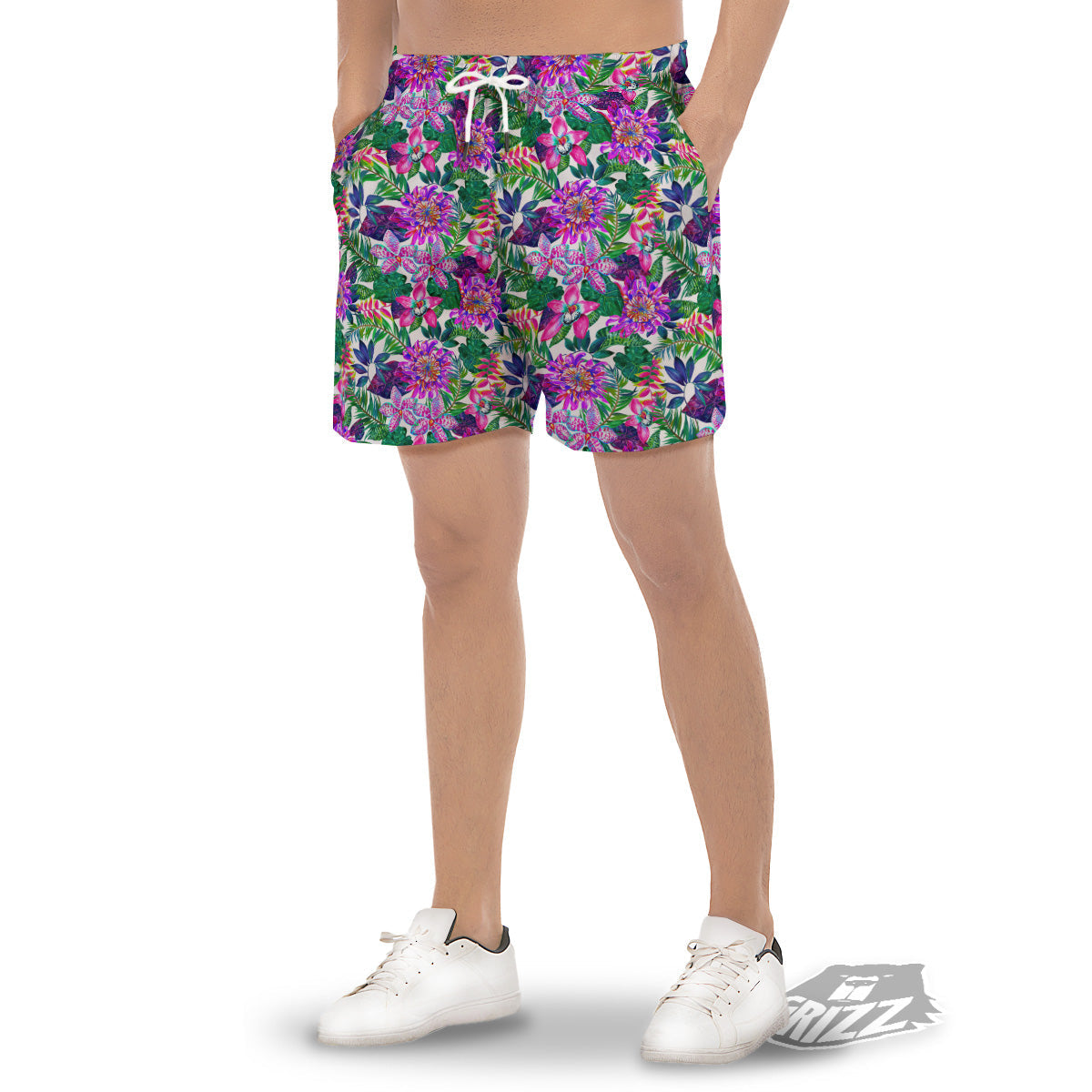 Floral Hawaii Colorful Print Pattern Colorful Men's Gym Shorts-grizzshop