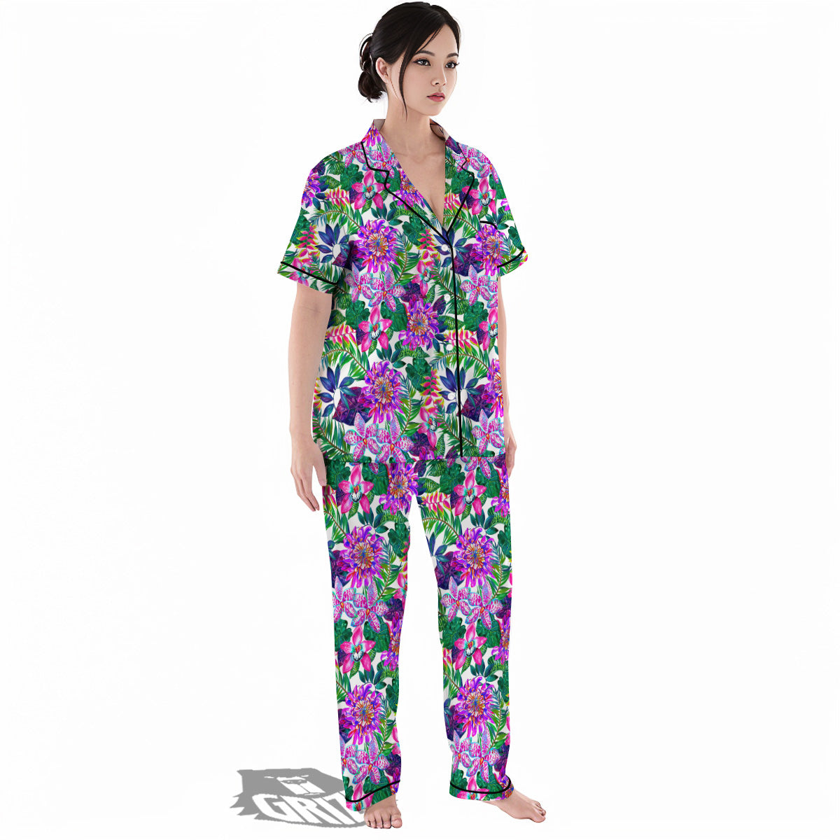 Floral Hawaii Colorful Print Pattern Colorful Women's Pajamas Set-grizzshop