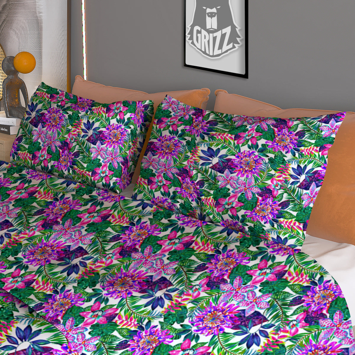 Flowers Guns And Print Pattern Duvet Cover Bedding Set