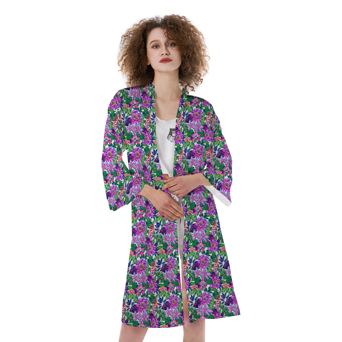Floral Hawaii Colorful Print Pattern Kimono-grizzshop