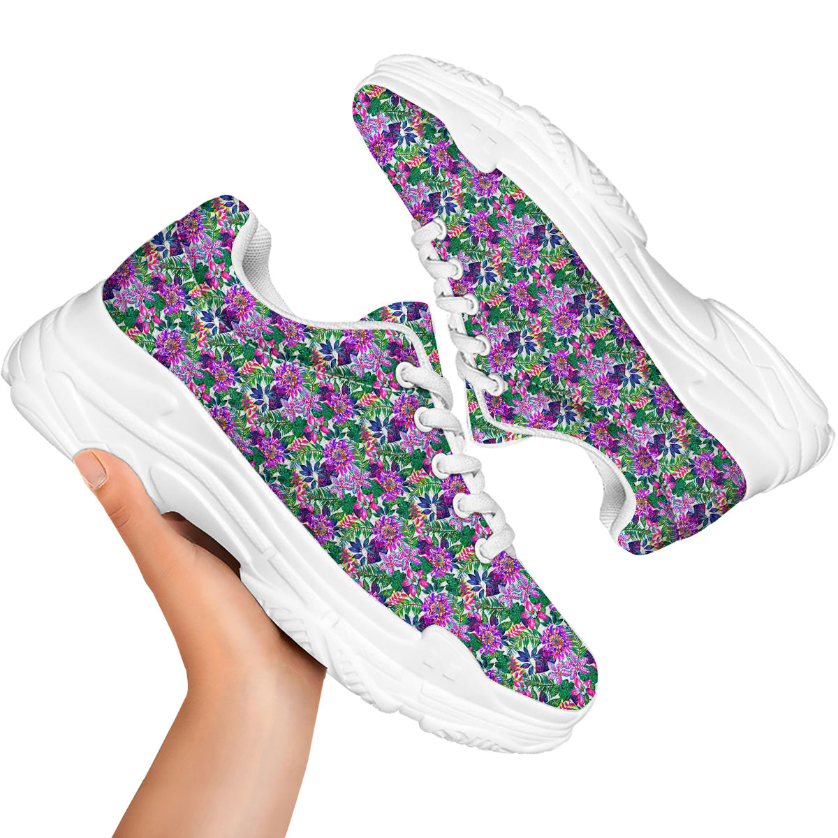 Floral Hawaii Colorful Print Pattern White Chunky Shoes-grizzshop