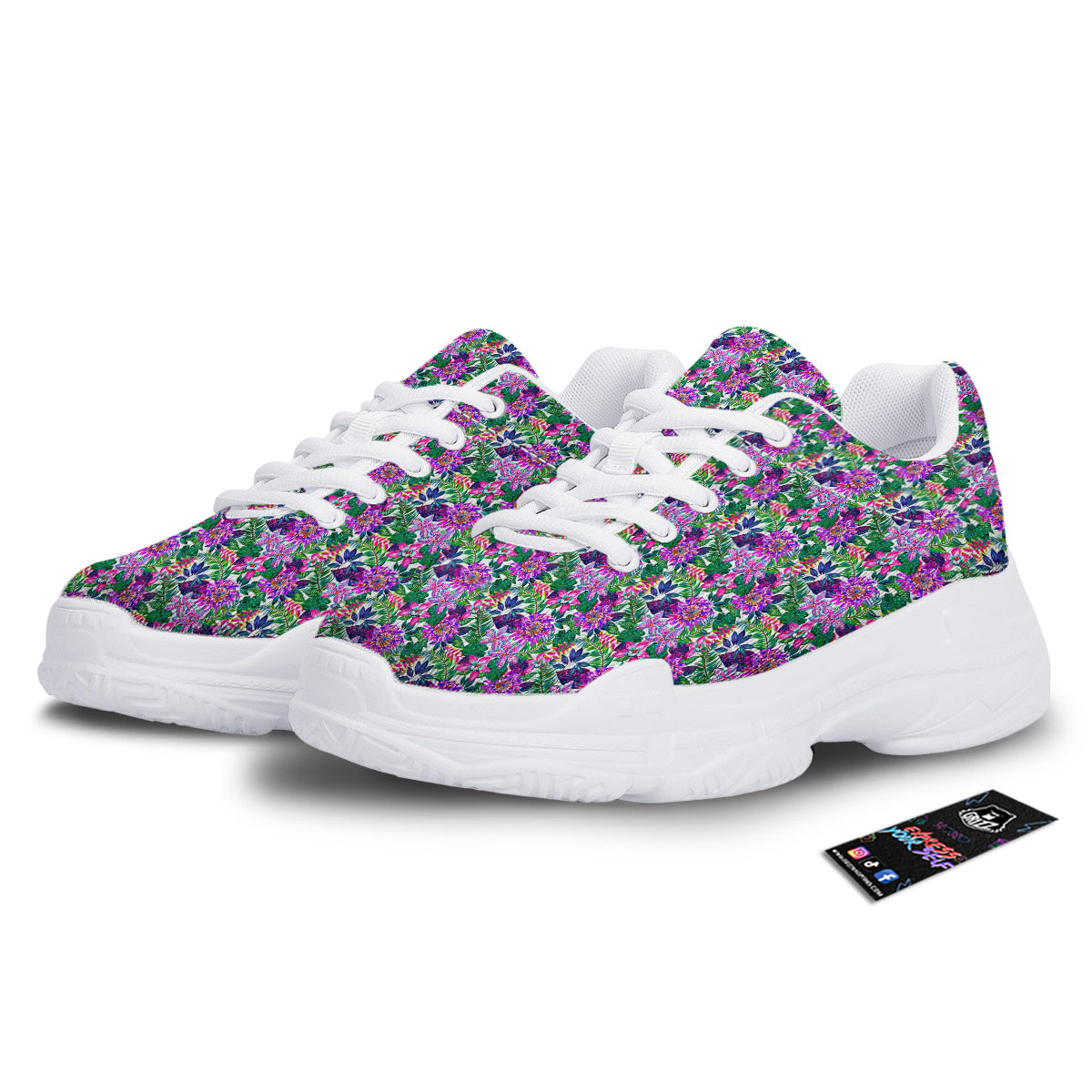Floral Hawaii Colorful Print Pattern White Chunky Shoes-grizzshop