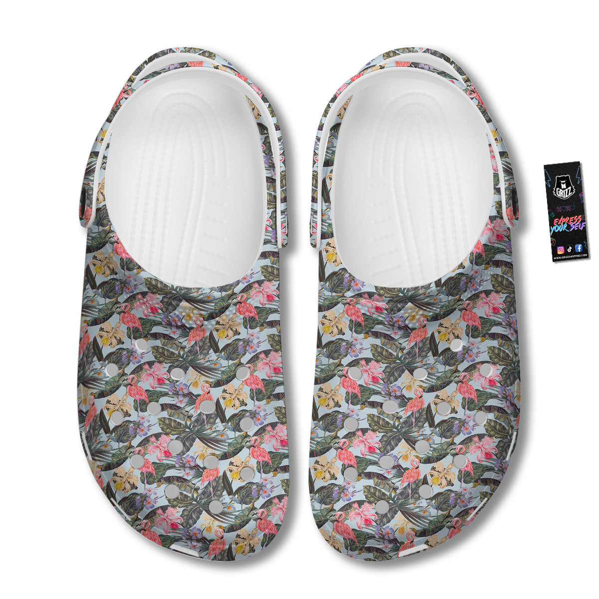 Floral Hawaiian And Flamingo Print Clog-grizzshop