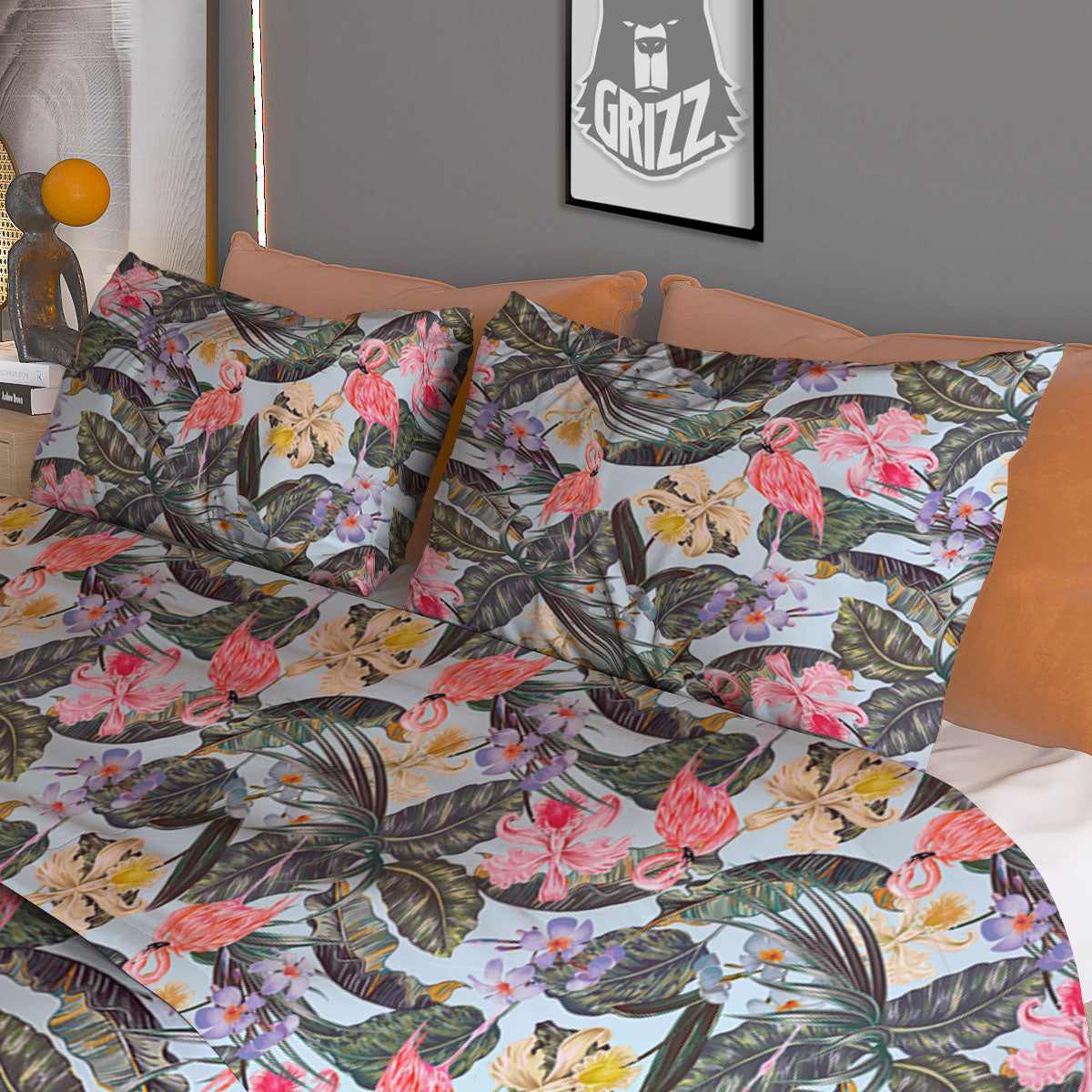 Floral Hawaiian And Flamingo Print Duvet Cover Bedding Set