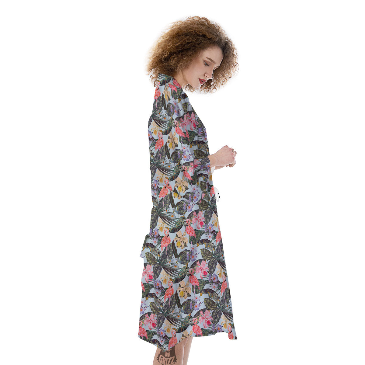 Floral Hawaiian And Flamingo Print Kimono-grizzshop
