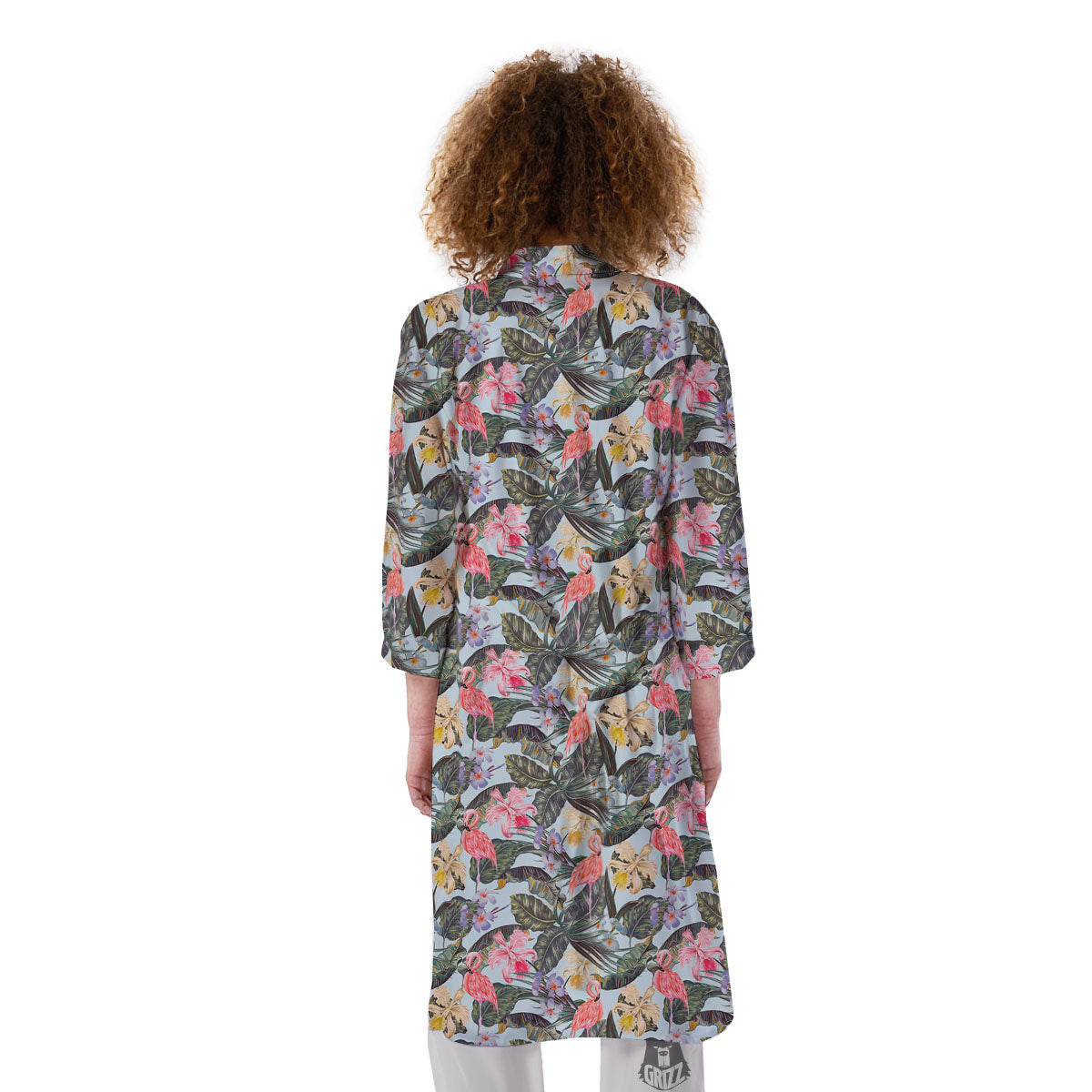 Floral Hawaiian And Flamingo Print Kimono-grizzshop