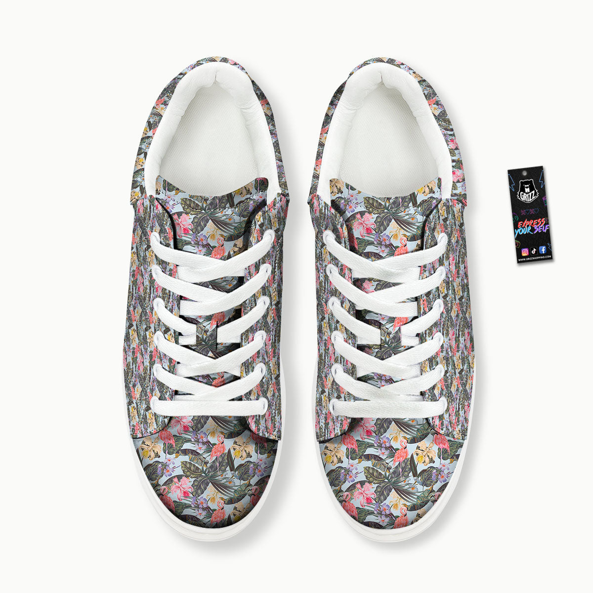 Floral Hawaiian And Flamingo Print Platform Shoes-grizzshop