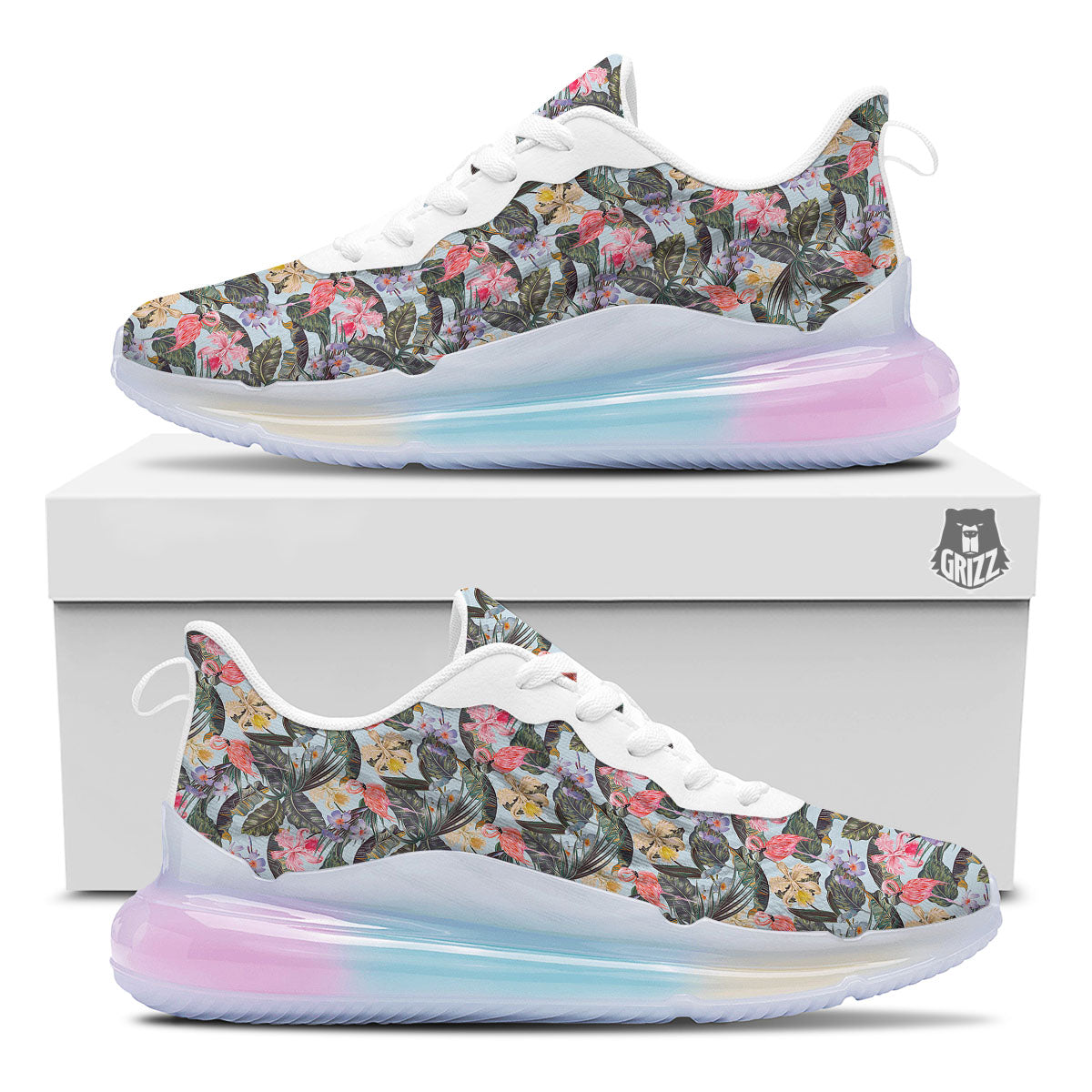 Floral Hawaiian And Flamingo Print Running Sneakers-grizzshop