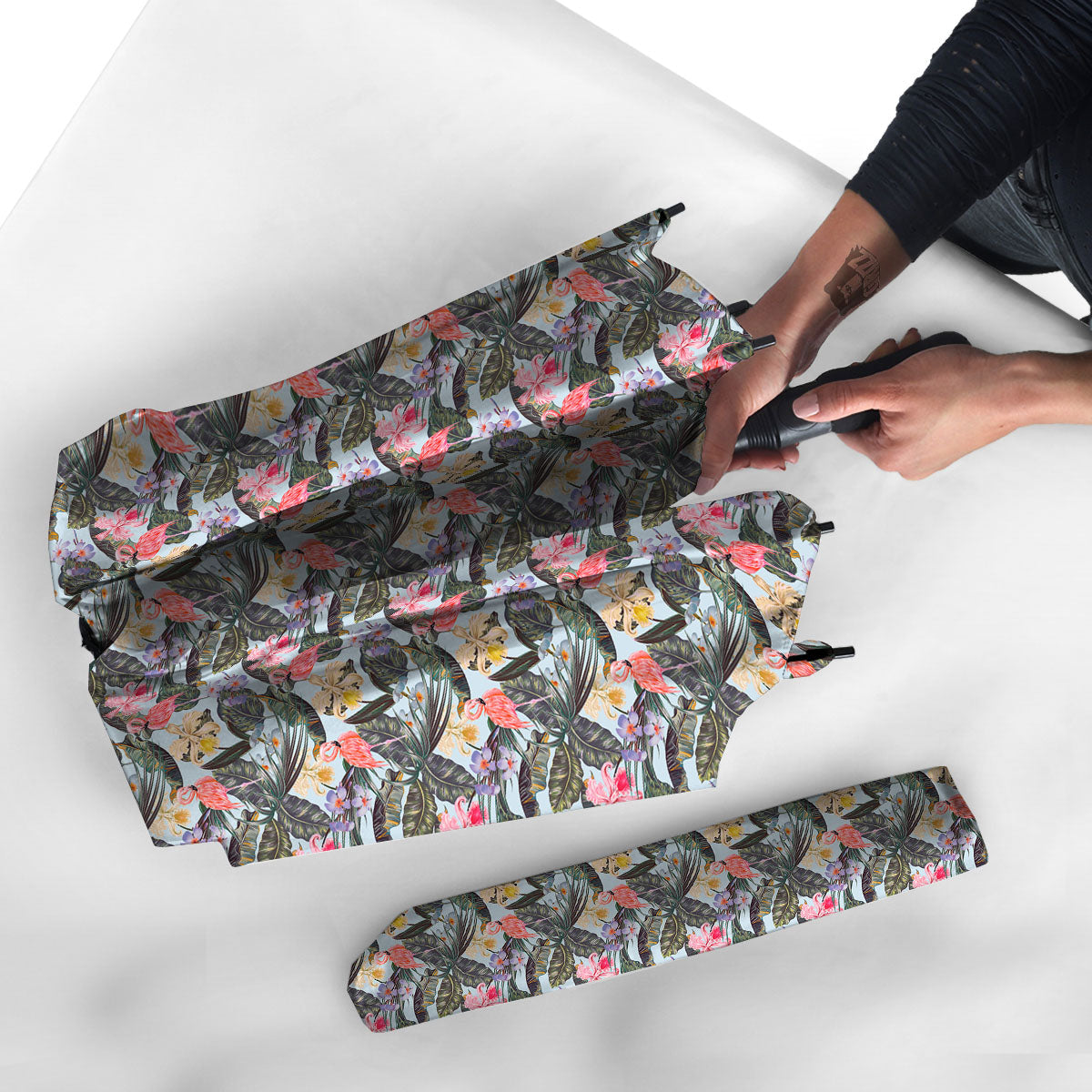 Floral Hawaiian And Flamingo Print Umbrella-grizzshop