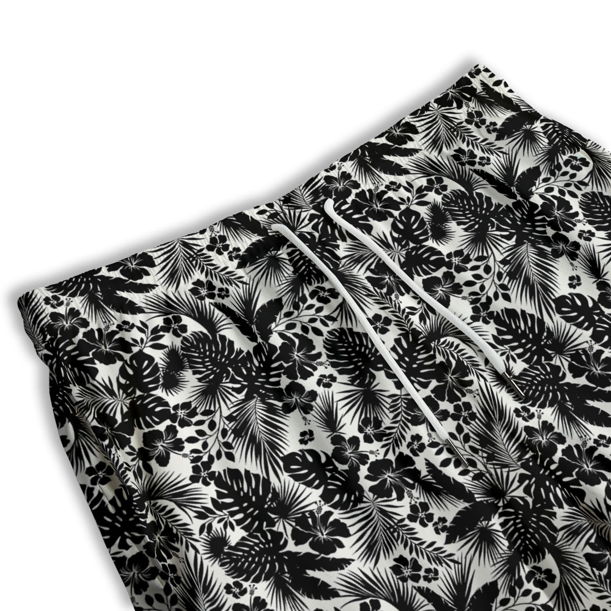 Floral Hawaiian Monochrome Print Pattern Men's Athletic Shorts