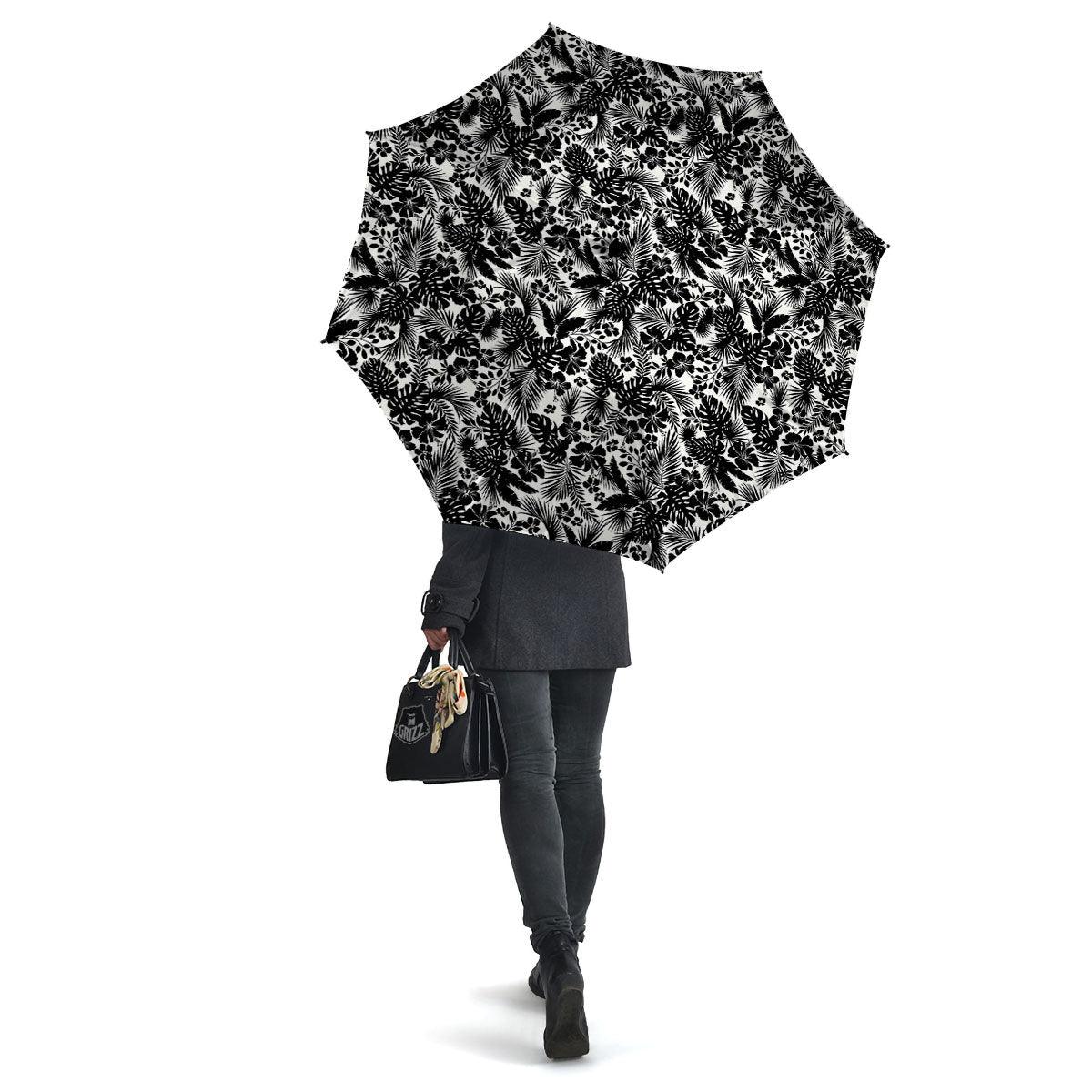 Floral Hawaiian Monochrome Print Pattern Umbrella-grizzshop