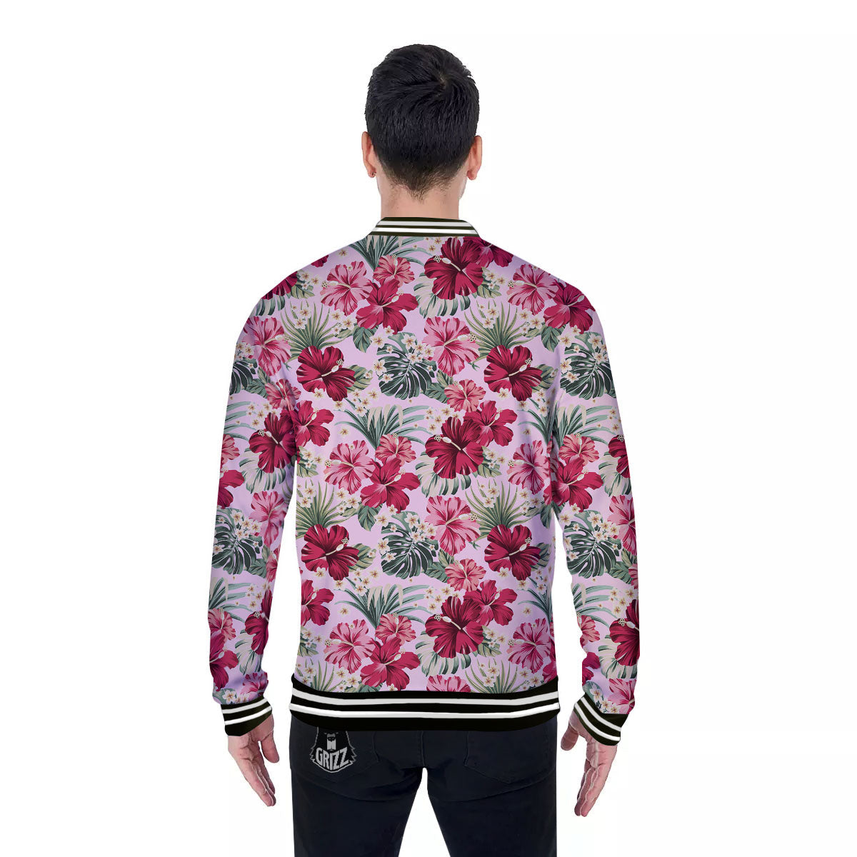 Floral Hibiscus Flower Print Pattern Baseball Jacket-grizzshop