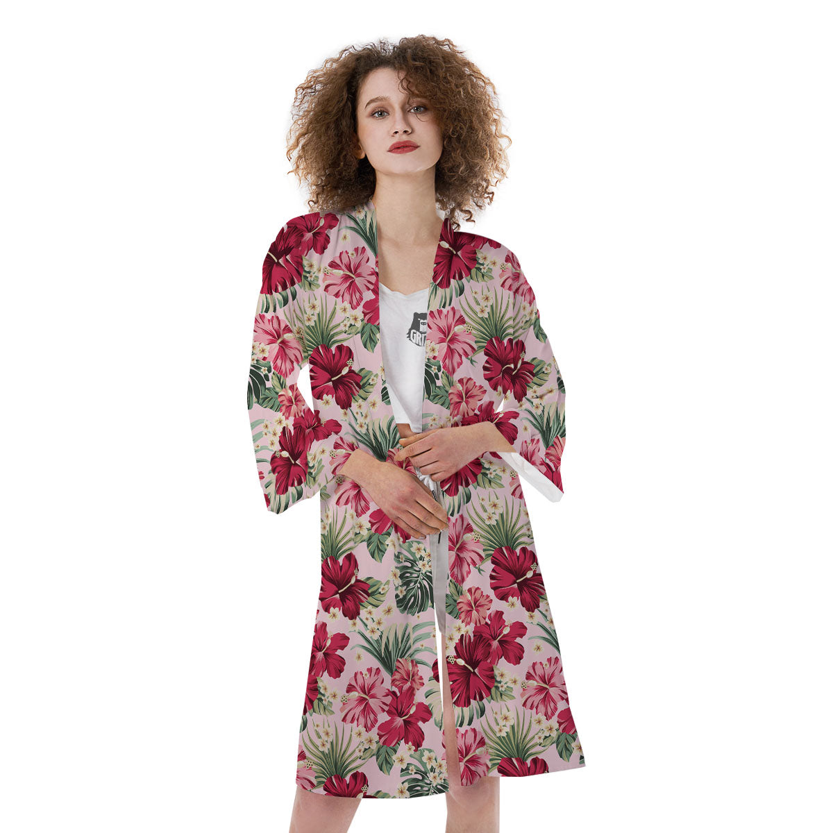 Floral Hibiscus Flower Print Pattern Kimono-grizzshop