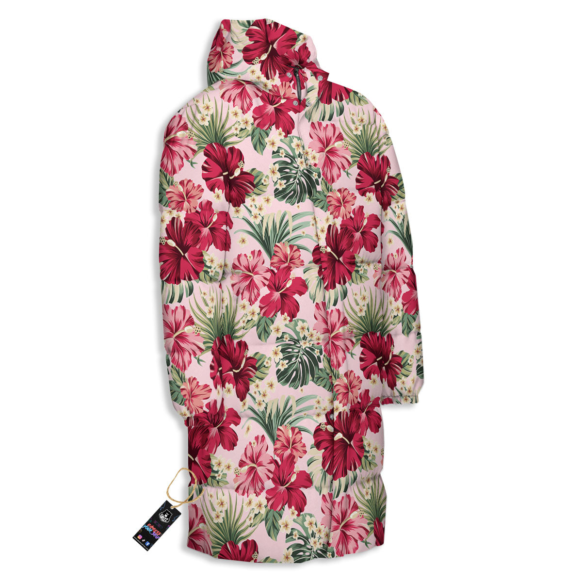 Floral Hibiscus Flower Print Pattern Long Down Jacket-grizzshop