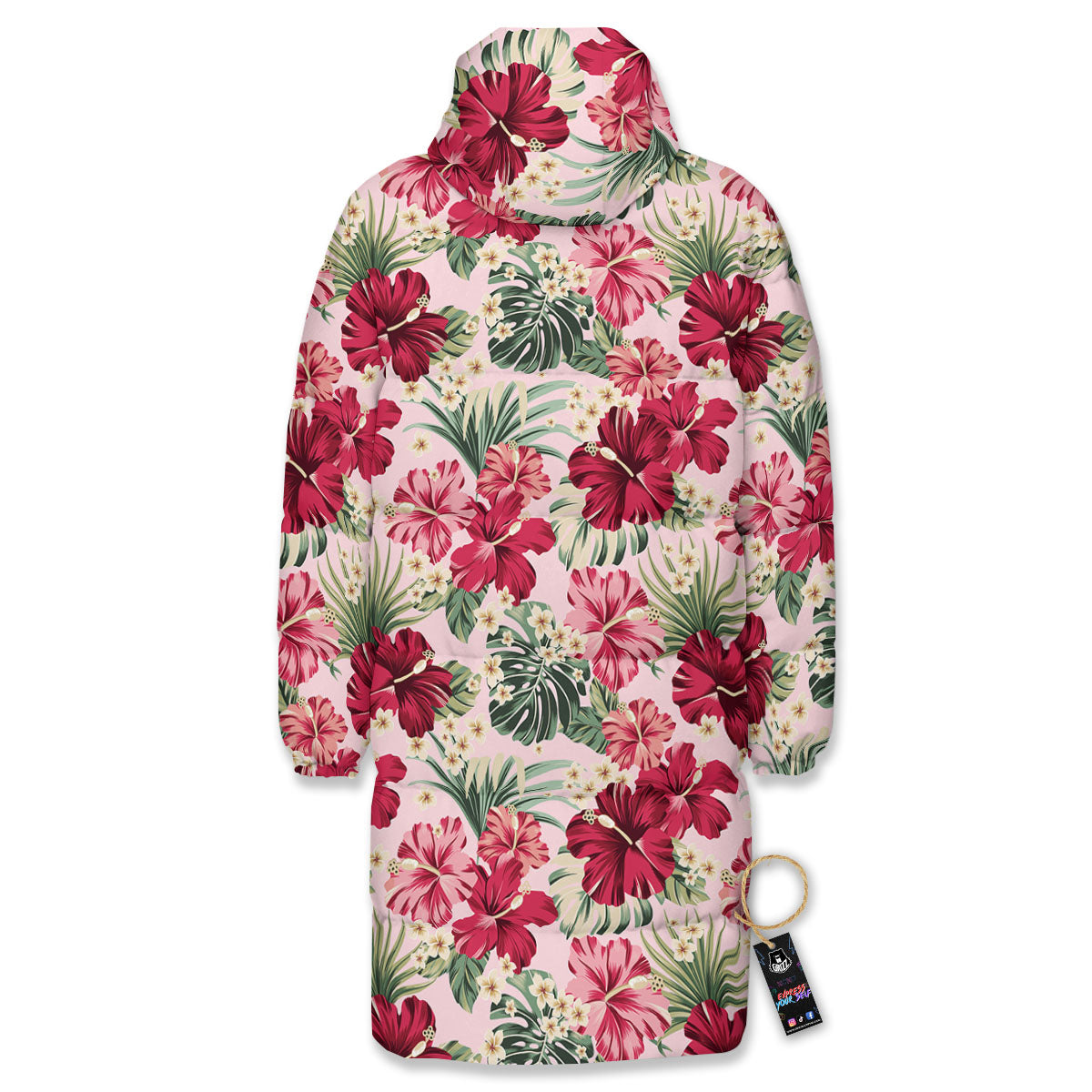 Floral Hibiscus Flower Print Pattern Long Down Jacket-grizzshop